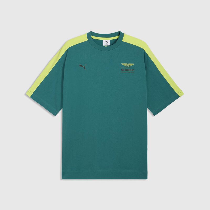 PUMA T7 T-shirt 2026 - Aston Martin F1 Team - Green lux XS for males - 4069162065100 - Fuel For Fans F1 Merchandise store