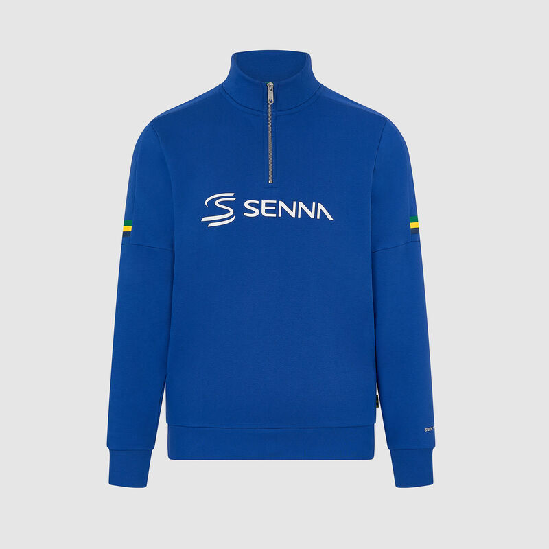 Stripe 1/4 Zip Sweater 2024 - Ayrton Senna - Navy XL for males - 8719203399560 - Fuel For Fans F1 Merchandise store