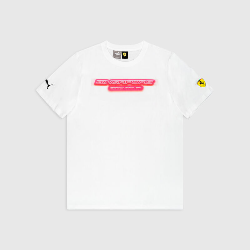 2024 Singapore GP T-shirt 2024 - Scuderia Ferrari - White XS for males - Fuel For Fans F1 Merchandise store