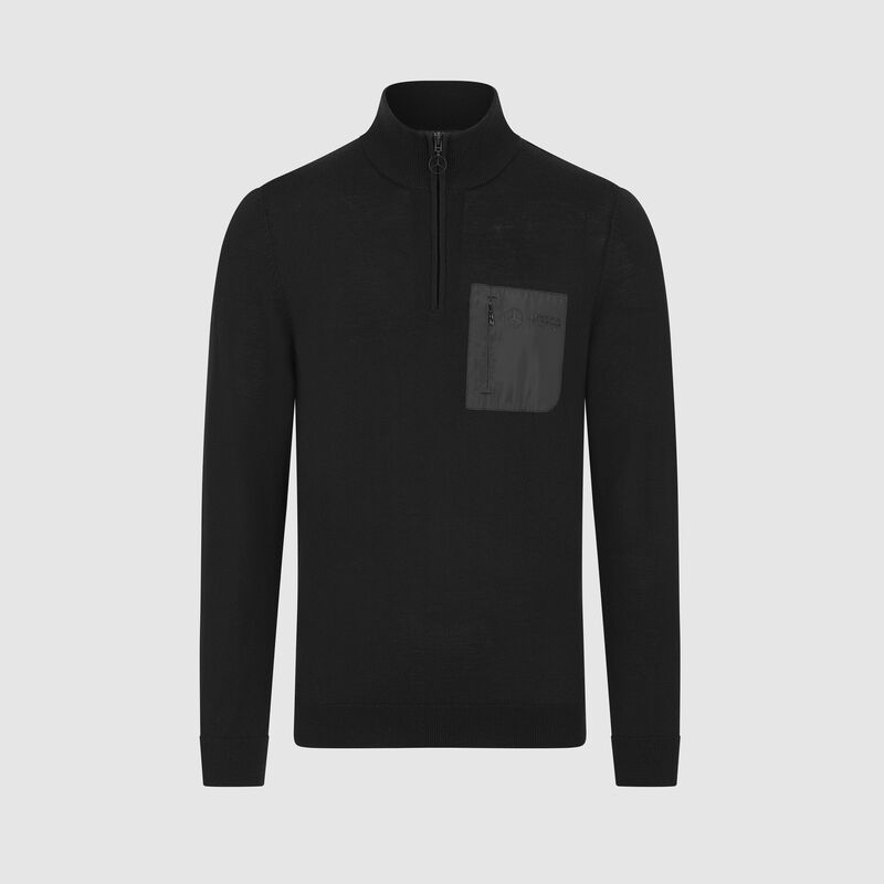 1/4 Zip Merino Sweater 2024 - Mercedes-AMG F1 - Black 3XL for males - 8719203405698 - Fuel For Fans F1 Merchandise store