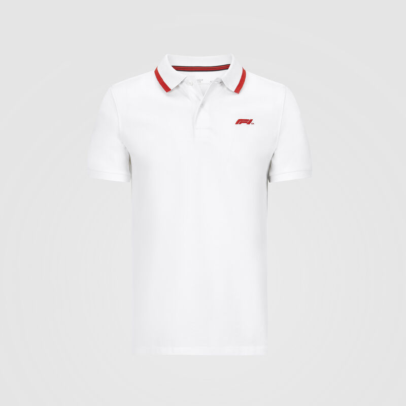 F1 FW MENS SMALL LOGO PIQUE POLO - white