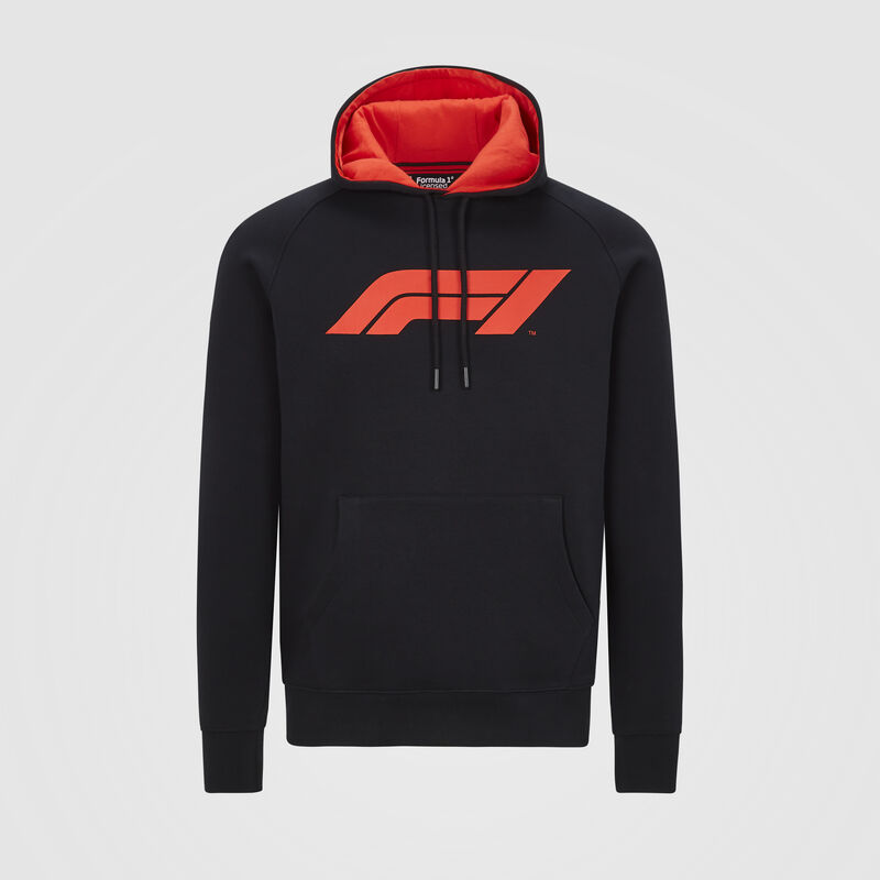 Fuel For Fans F1 Large Logo Hoodie - Men's Formula 1 Hooded Sweatshirt, Ribbed Cuffs, Jersey Lined Hood