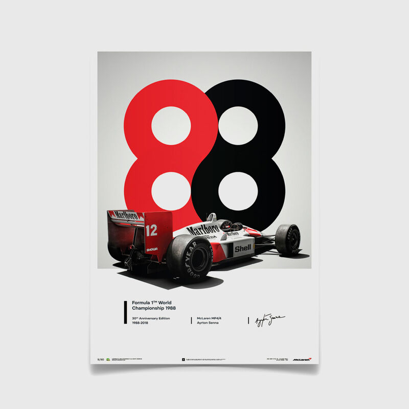 MCLAREN MP4/4 SENNA 1988 SAN MARINO POSTER - white