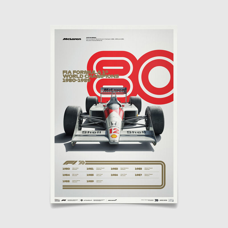 MCLAREN F1 DECADES 80S LTD ED POSTER - grey