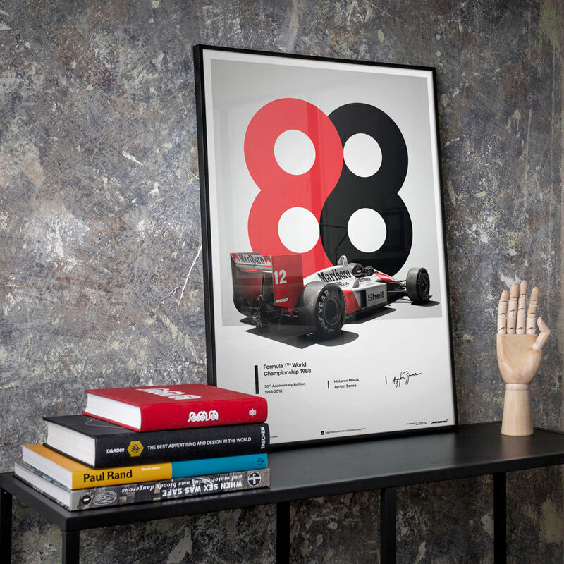 MCLAREN MP4/4 SENNA 1988 SAN MARINO POSTER - white