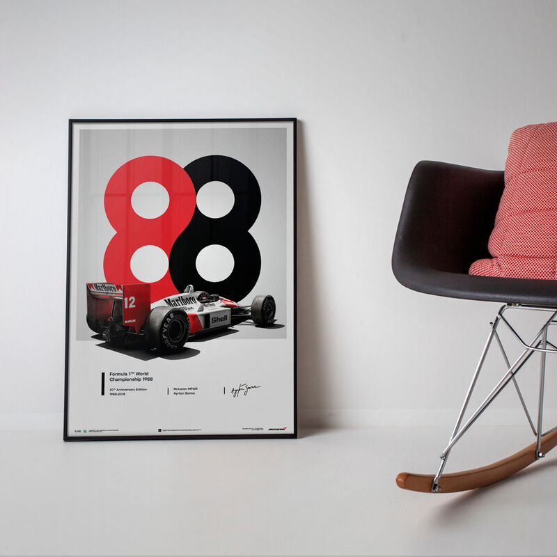 MCLAREN MP4/4 SENNA 1988 SAN MARINO POSTER - white