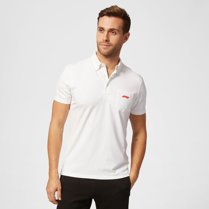 F1 FW MENS SMALL LOGO JERSEY POLO - white