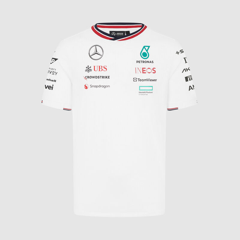 2024 Team Driver T-shirt 2024 - Mercedes-AMG F1 - White S for males - 8719203398082 - Fuel For Fans F1 Merchandise store