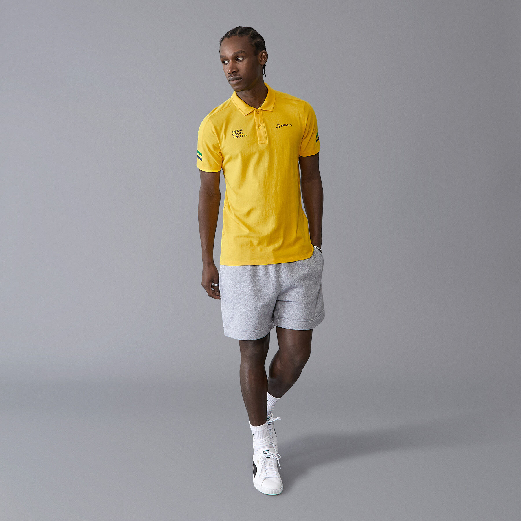 Yellow and white striped polo outlet