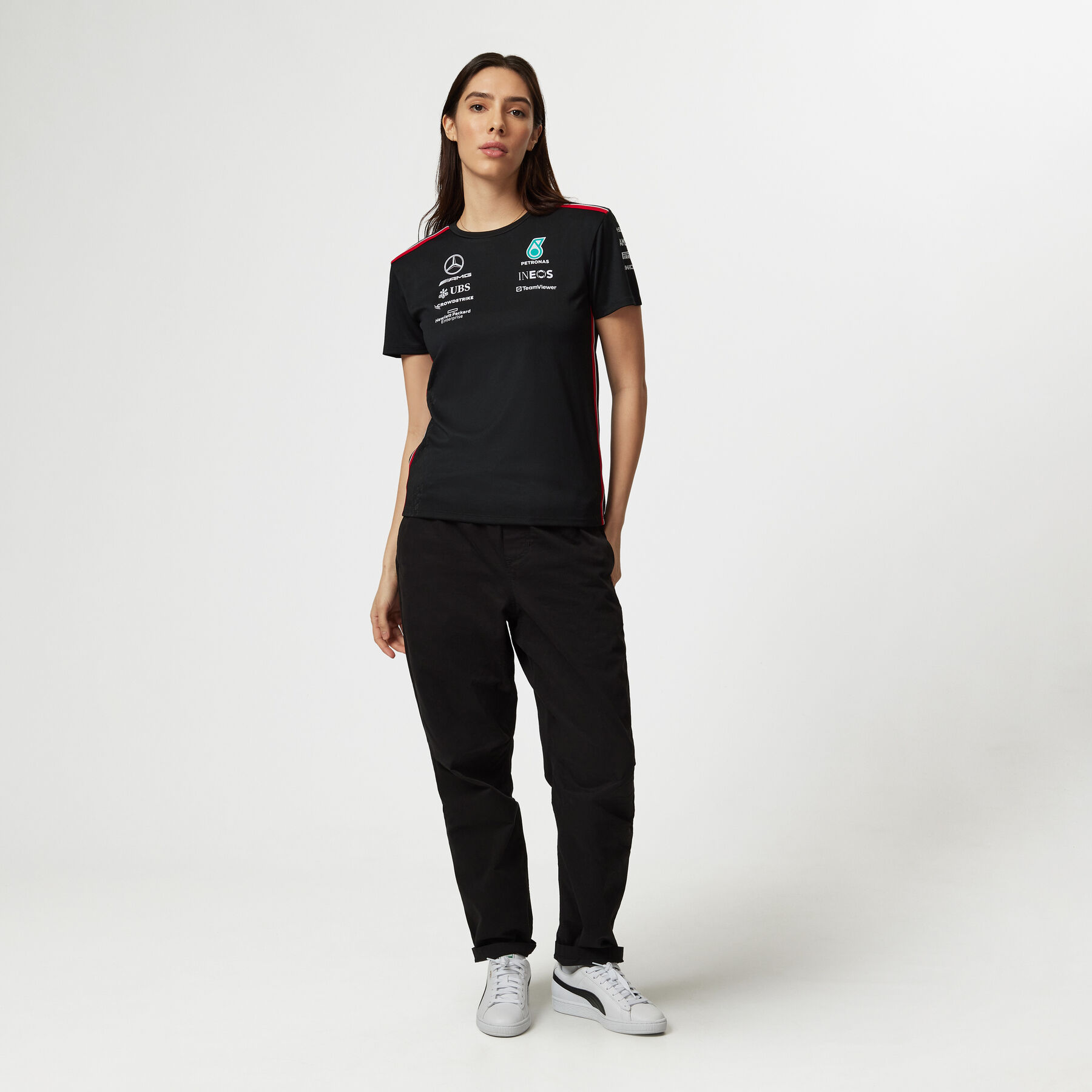 T shirt de pilote d equipe 2023 pour femme Mercedes AMG F1 Fuel For Fans