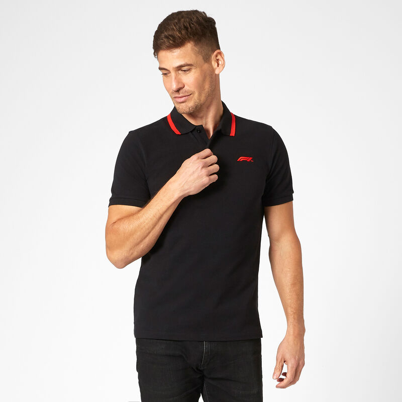 F1 FW MENS SMALL LOGO PIQUE POLO - black