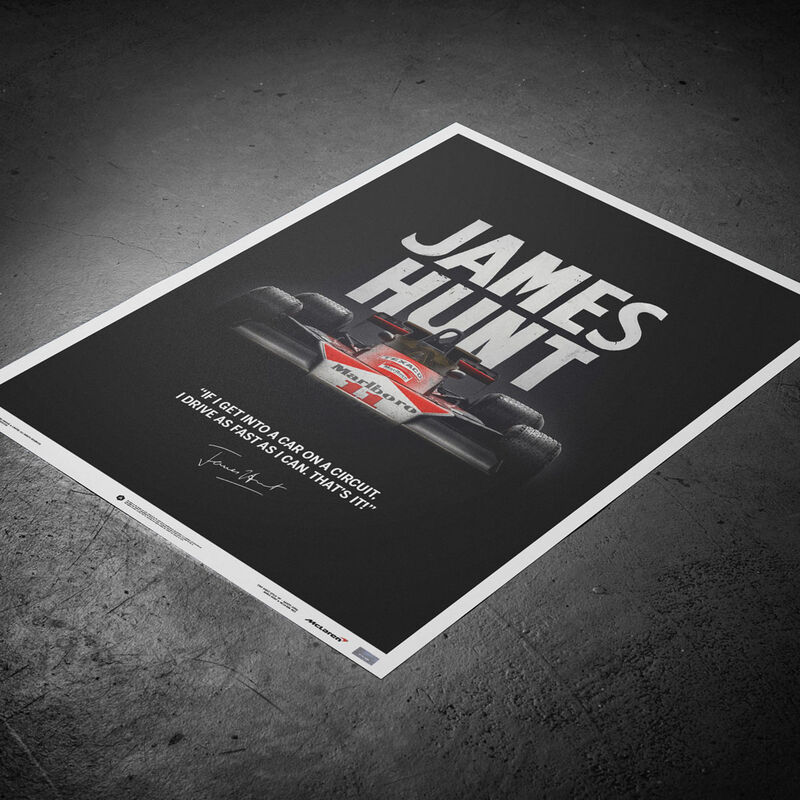 MCLAREN SL M23 JAMES HUNT QUOTE JP GP 1976 POSTER - black