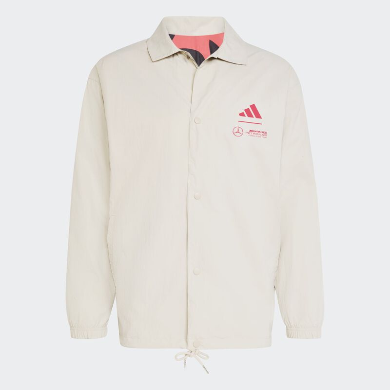 adidas Summer Pack Coach Jacket 2025 - Mercedes-AMG F1 - Beige L for males - Fuel For Fans F1 Merchandise store