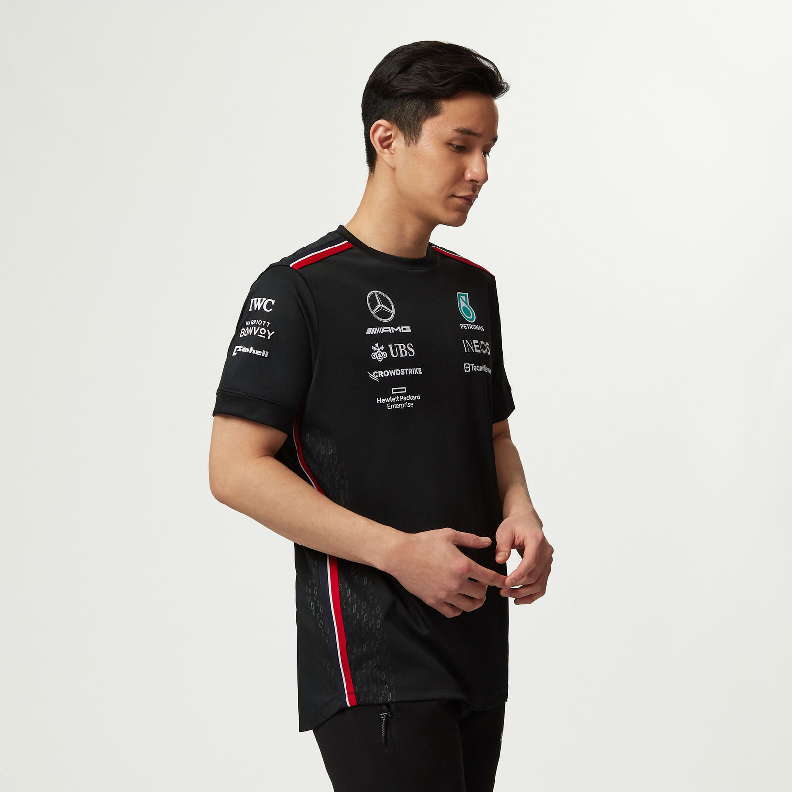 Mercedes AMG Petronas Formula One Team Teamshirt 2023 – Geborduurde Logo’s – Katoen/Jersey – Lange Mouwen – Zwart