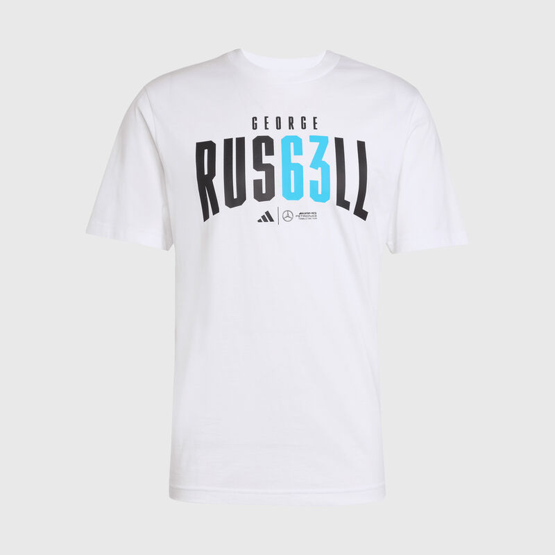 adidas George Russell T-shirt 2025 - Mercedes-AMG F1 - White XL for males - Fuel For Fans F1 Merchandise store