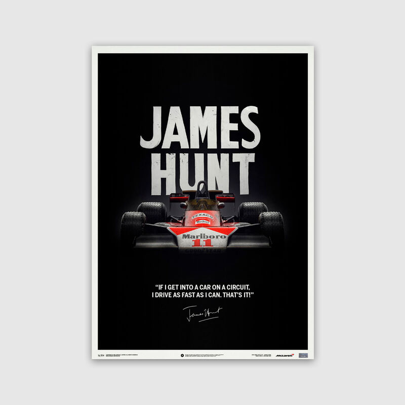 MCLAREN SL M23 JAMES HUNT QUOTE JP GP 1976 POSTER - black