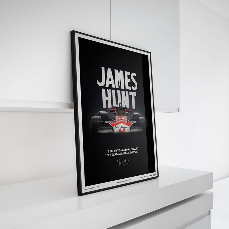 MCLAREN SL M23 JAMES HUNT QUOTE JP GP 1976 POSTER - black
