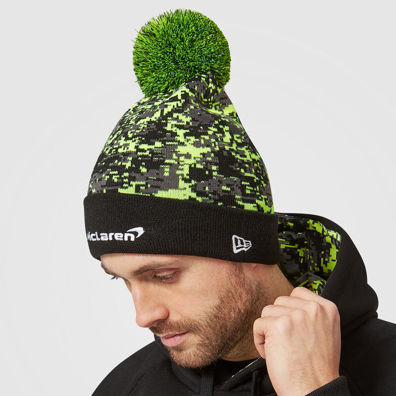 MCLAREN LANDO GLITCH BOBBLE KNIT BEANIE - lime