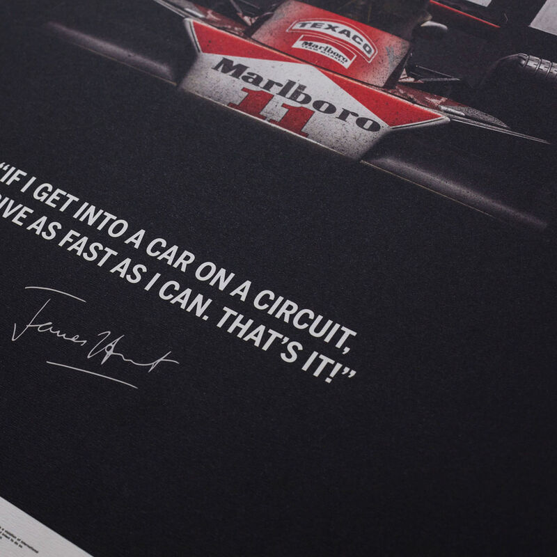 MCLAREN SL M23 JAMES HUNT QUOTE JP GP 1976 POSTER - black