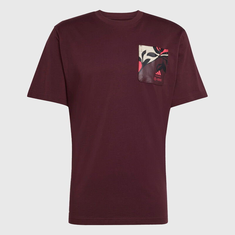 adidas Summer Pack T-shirt 2025 - Mercedes-AMG F1 - Burgundy XL for males - Fuel For Fans F1 Merchandise store