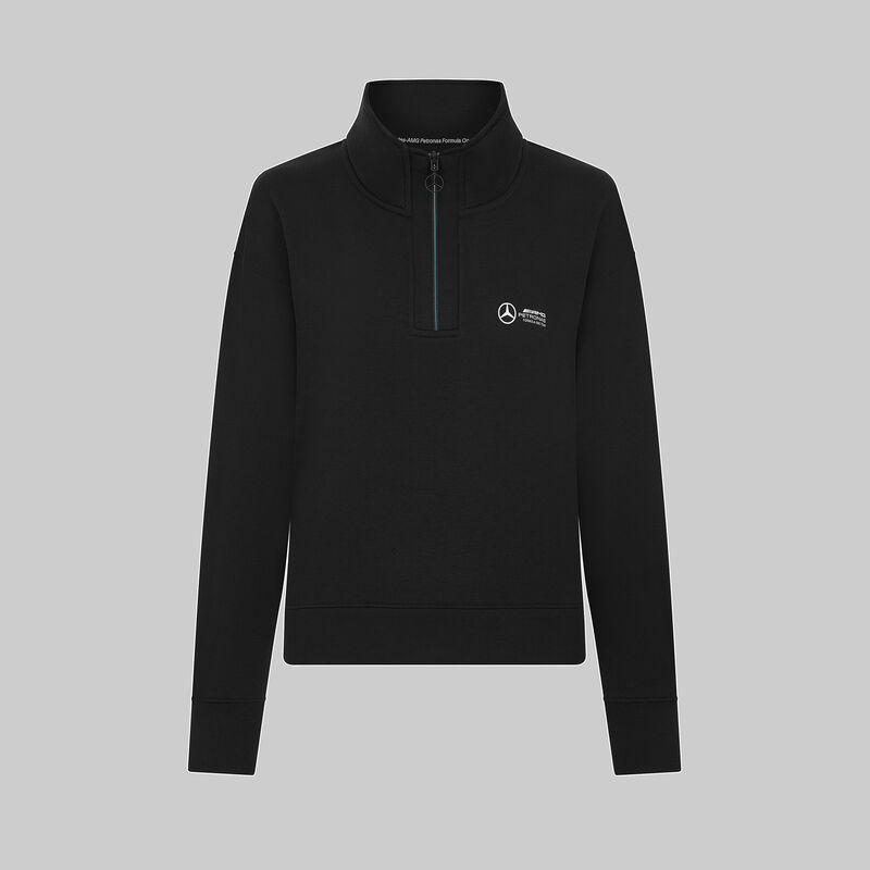 Women's Relaxed Fit 1/4 Zip Sweater 2024 - Mercedes-AMG F1 - Black XXS for females - 8719203406954 - Fuel For Fans F1 Merchandise store