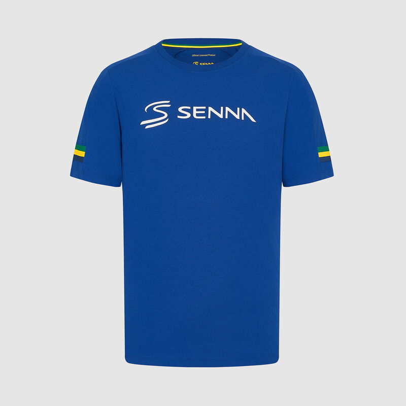 Stripe T-shirt 2024 - Ayrton Senna - Navy XS for males - 8719203399737 - Fuel For Fans F1 Merchandise store