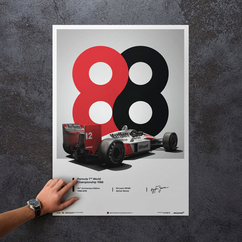 MCLAREN MP4/4 SENNA 1988 SAN MARINO POSTER - white