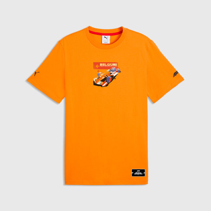 PUMA F1 2026 Belgium GP T-shirt in Orange Glo with location-inspired race graphics