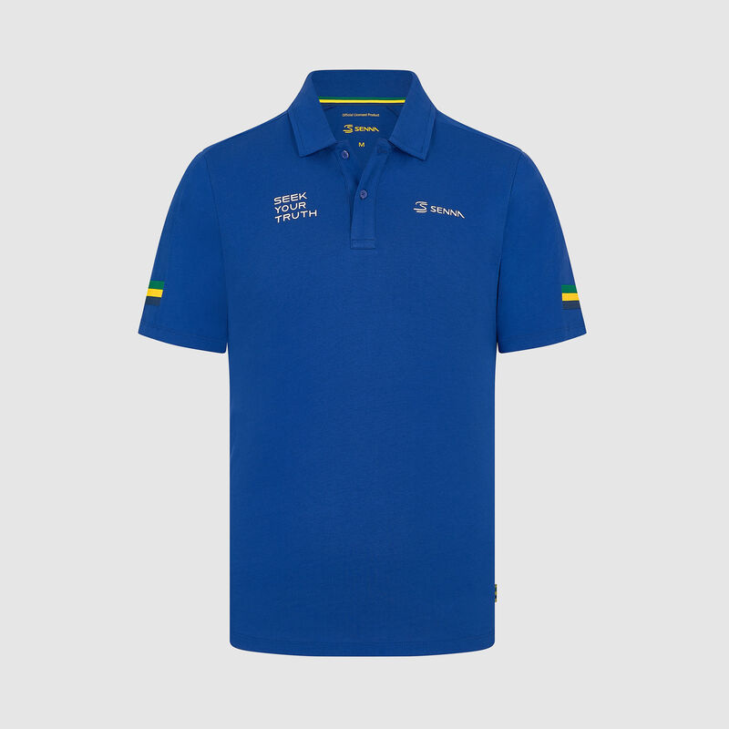 Stripe Polo 2024 - Ayrton Senna - Navy S for males - 8719203399607 - Fuel For Fans F1 Merchandise store